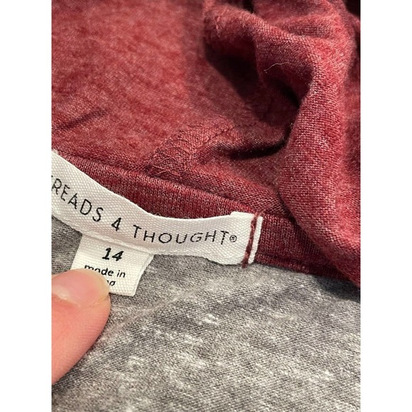 Threads 4 Thought Size 14 Boy's Colorblock Triblend Pullover Hoodie Gray Red - Picture 6 of 8